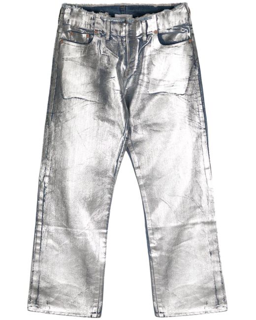 Doublet White Silver Foil-coated Jeans for men