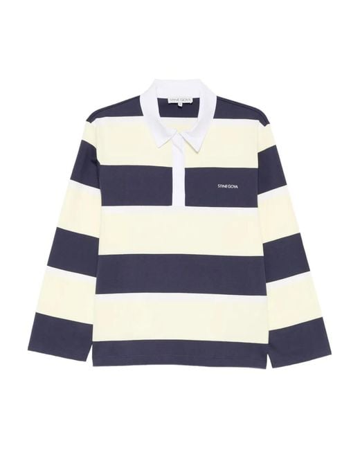 Stine Goya Blue Striped Polo Top