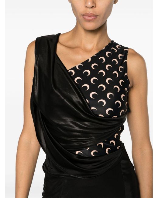 MARINE SERRE Black Asymmetrisches Kleid in regeneriertem Trikot