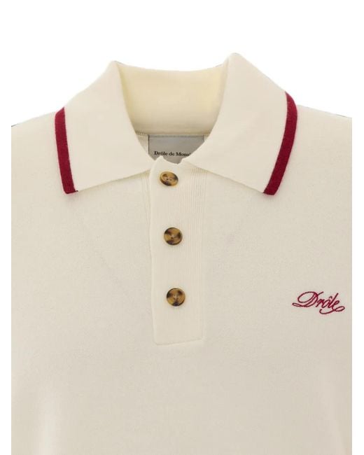 Drole de Monsieur White Embroidered-Logo Wool Polo Shirt for men