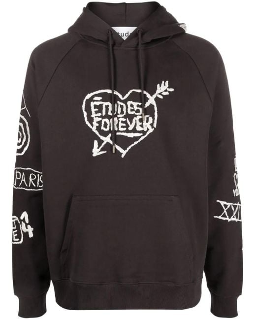 Etudes Studio Gray Graffiti-Embroidery Organic Cotton Hoodie