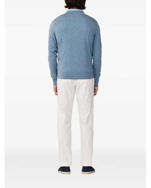 Hackett Blue V-Neck Embroidered Sweater for men