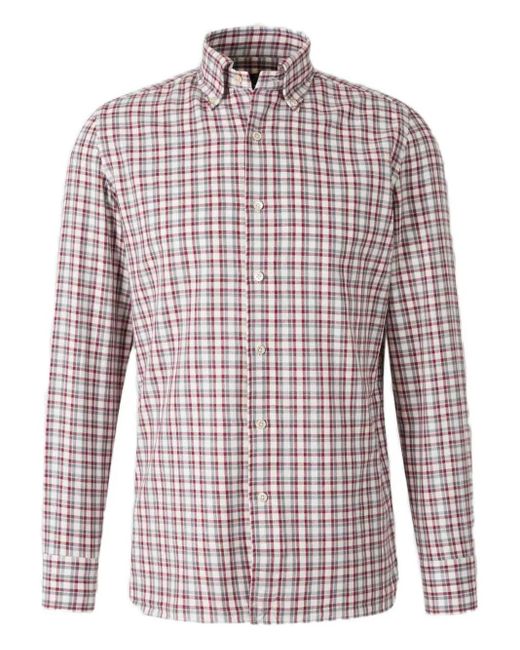 Camisa de cuadros con botones Luigi Borrelli Napoli de hombre de color Red