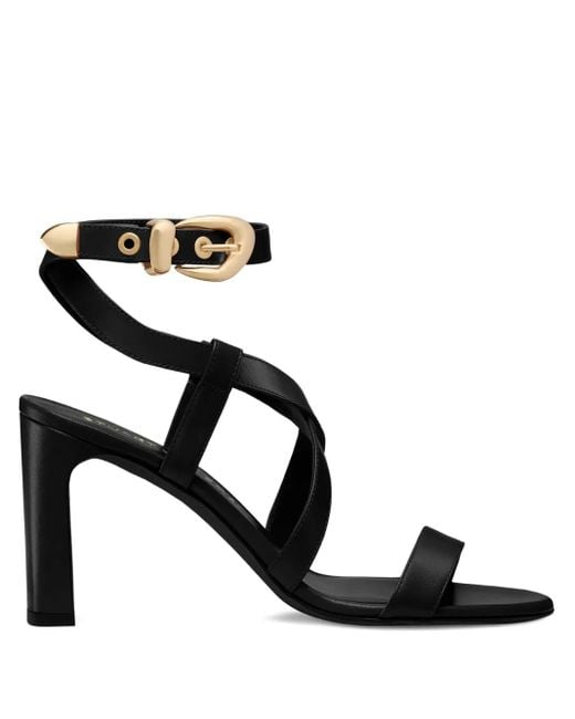 Stuart Weitzman Black Buckle-Embellished Crossover Sandals