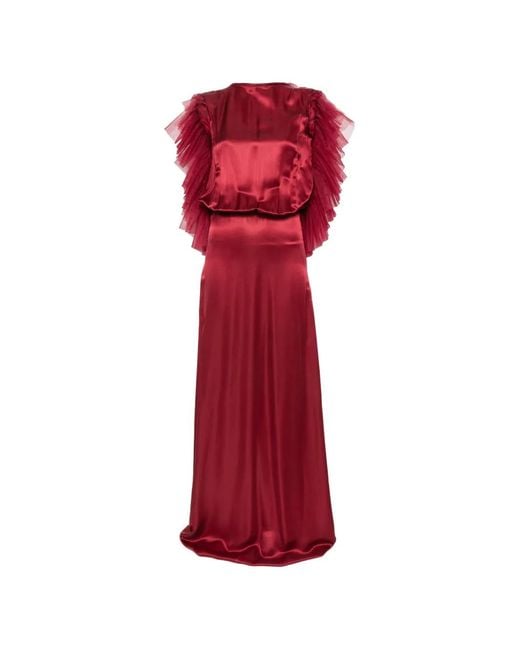 Dunesi Red Mariposa Ruffled Gown