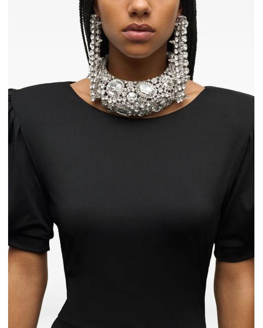 Area Mini-Jurk Met Pofmouwen Verfraaid Met Kristallen in het Black