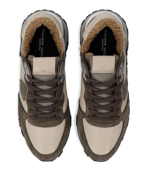 Philippe Model Brown Suede-Panelled Running Sneakers for men