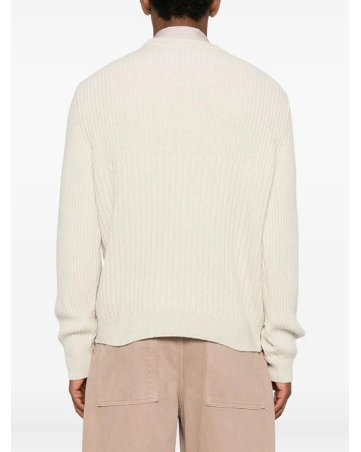 A.P.C. White Ribbed Crew-Neck Sweater for men