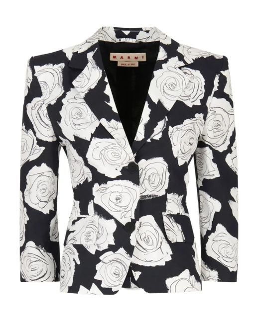 Marni Black Aurora Rose-Print Blazer