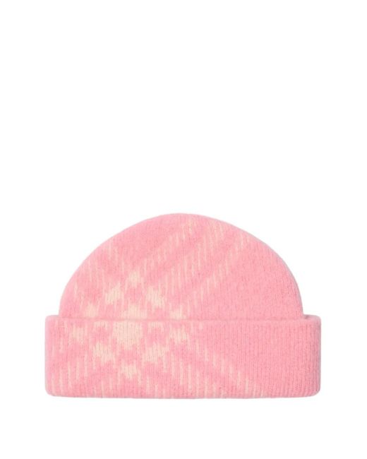 Burberry Pink Check Mohair Wool Blend Beanie for men