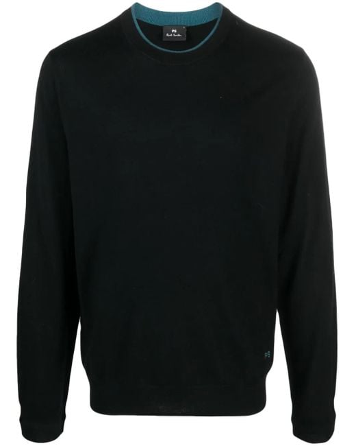 Paul Smith Black Logo-Embroidered Merino Jumper for men