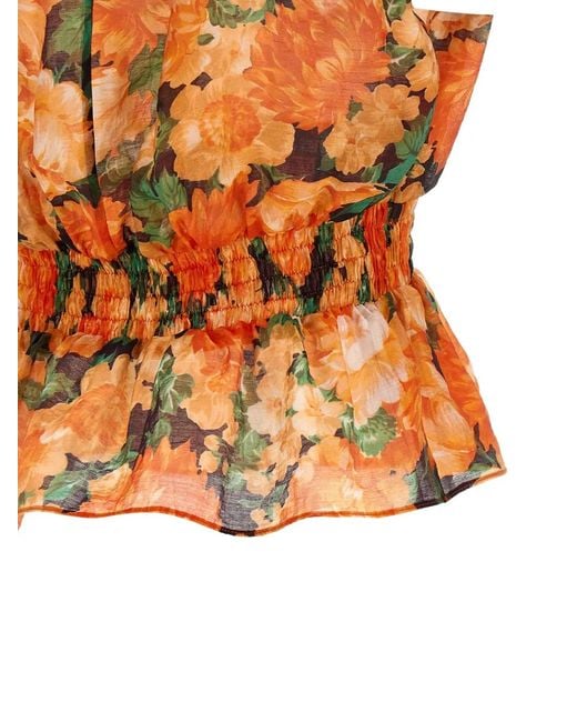 Pinko Orange Botanical Garden V-Neck Top