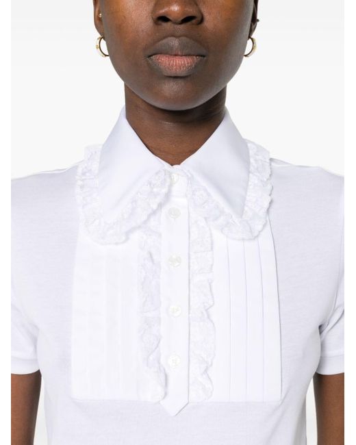Dolce & Gabbana White Poloshirt mit Spitzenbesatz