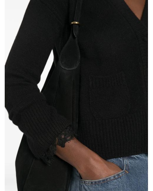 Ermanno Scervino Black Lace-Trim Cashmere Cardigan