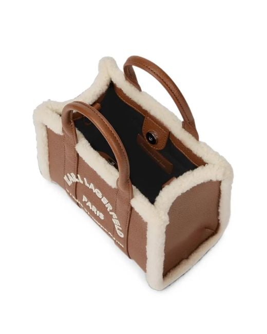 Karl Lagerfeld Brown Mini Rue St-Guillaume Shearling Square Tote Bag