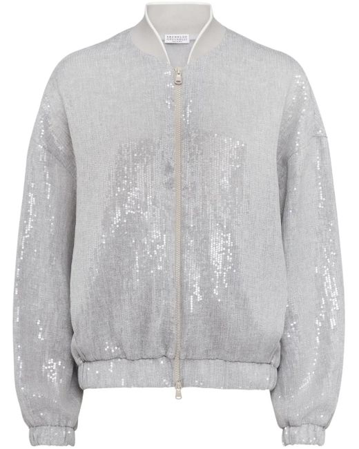 Bomber Con Paillettes di Brunello Cucinelli in Gray