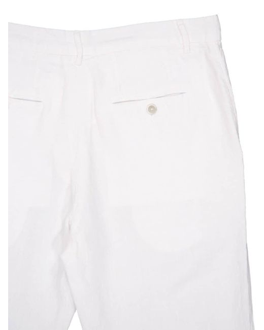 120% Lino White Linen Tapered Trousers for men