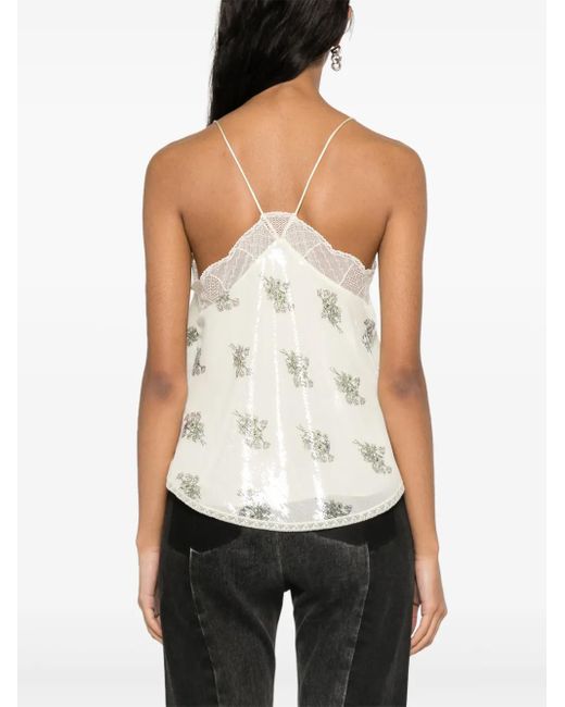 Zadig & Voltaire White Christy Sequin Flower Tank Top