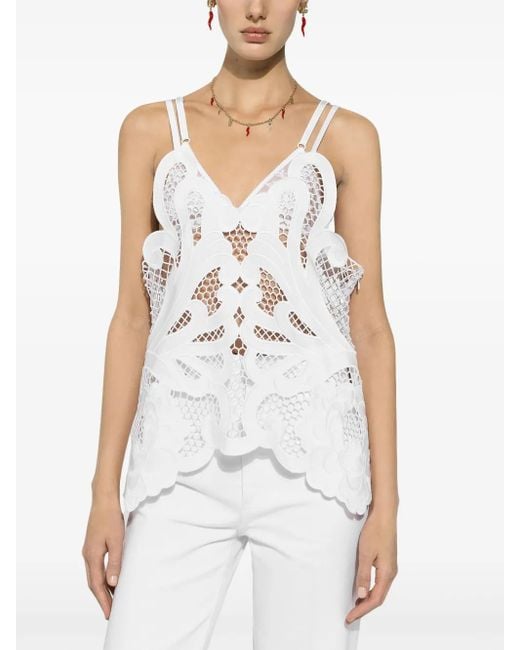 Dolce & Gabbana White Cut-Out Detailed Cotton Top