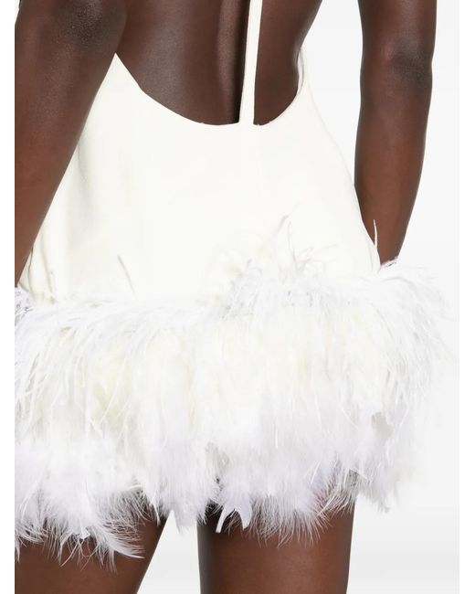 Vestiaire d'un Oiseau Libre White Feather-Trim Backless Dress