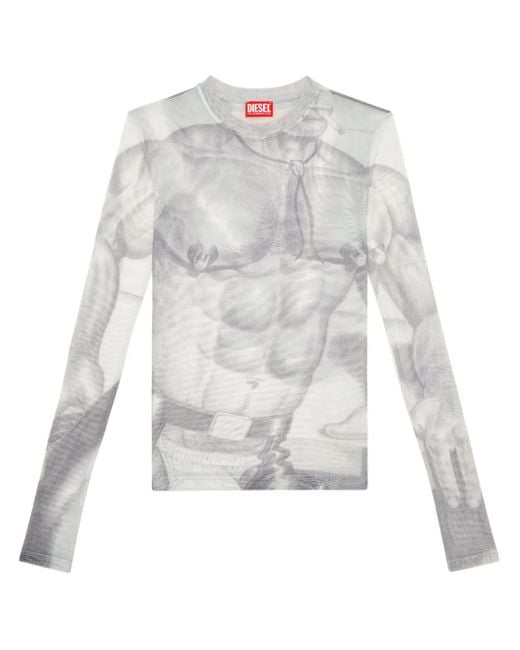 DIESEL White X Toff Pr-T-Sielar Semi-Sheer T-Shirt