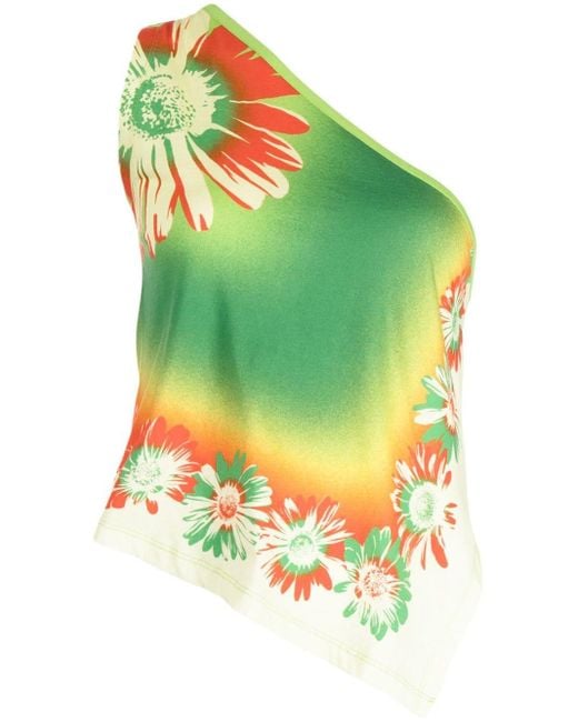 GIMAGUAS Green One-shoulder Floral-print Top