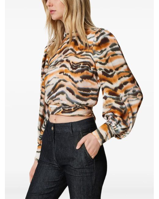 Twinset Metallic Tiger-Print Cropped Blouse