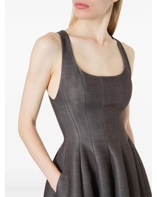 Philosophy Di Lorenzo Serafini Gray Square Neck Pleated Midi Dress