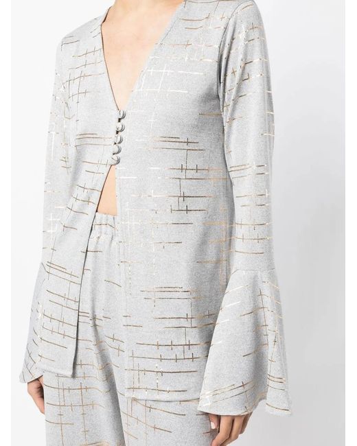 Bambah Gray Metallic-Print V-Neck Blouse