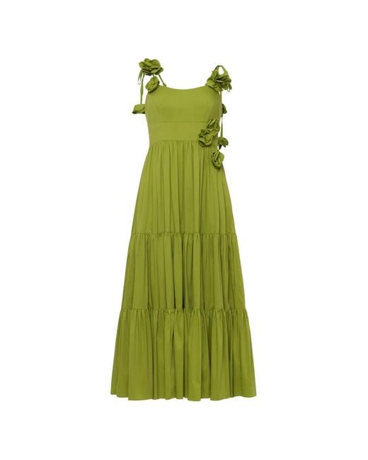 Cinq À Sept Green Floral-Appliqué Tiered Dress