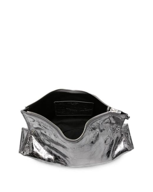 McQueen Gray Manta Metallic-Leather Clutch Bag