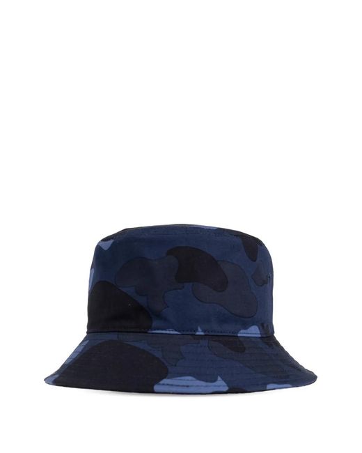 A Bathing Ape Blue Logo-Patch Camouflage-Print Bucket Hat for men