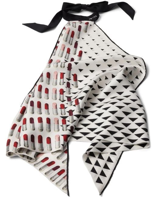 Top de seda con estampado Prada de color White