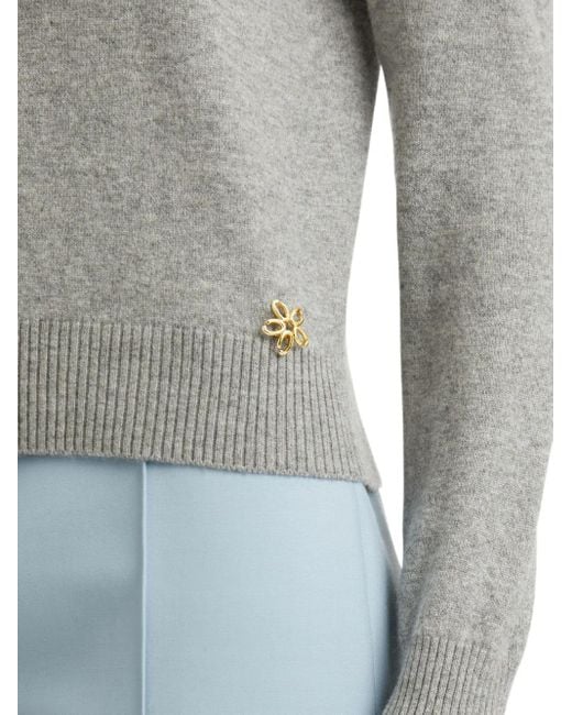 Oscar de la Renta Gray Knot-Detail Mock-Neck Sweater