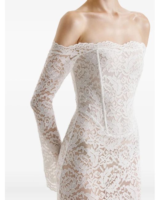 2310 STUDIO White Lace Corset Off-Shoulder Maxi Dress
