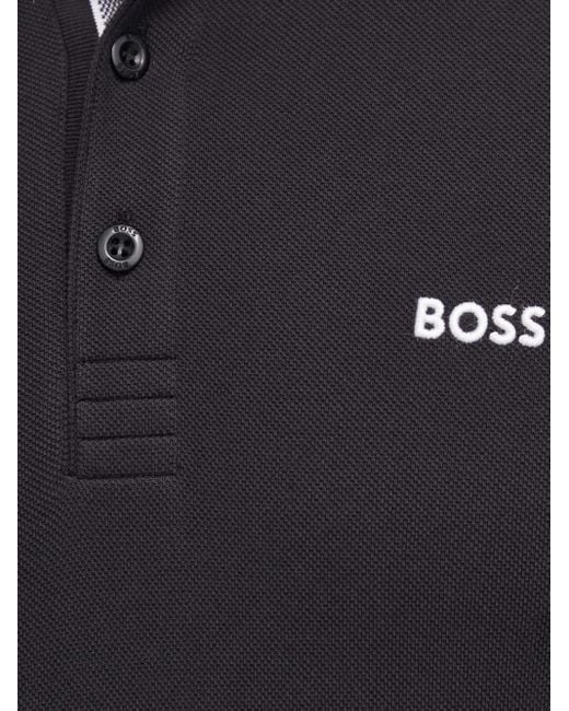 Boss Blue Long-Sleeve Tipped-Collar Polo Shirt for men