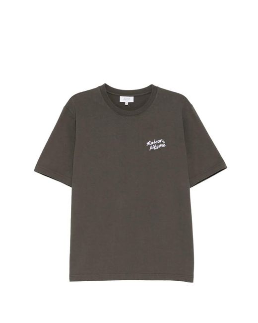 Maison Kitsuné Gray Handwriting Logo-Print T-Shirt for men