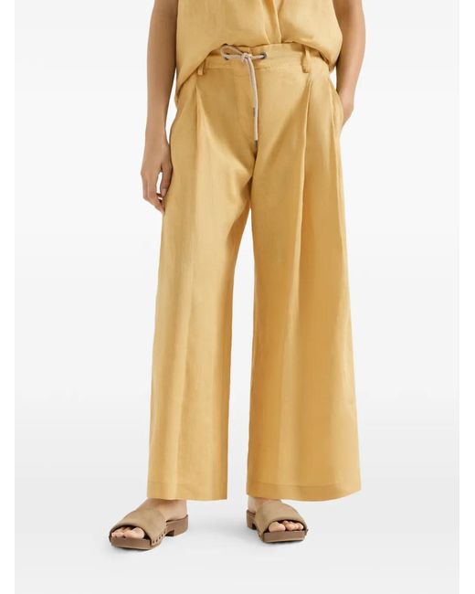 Brunello Cucinelli Natural Linen Trousers With Drawstring And Monili