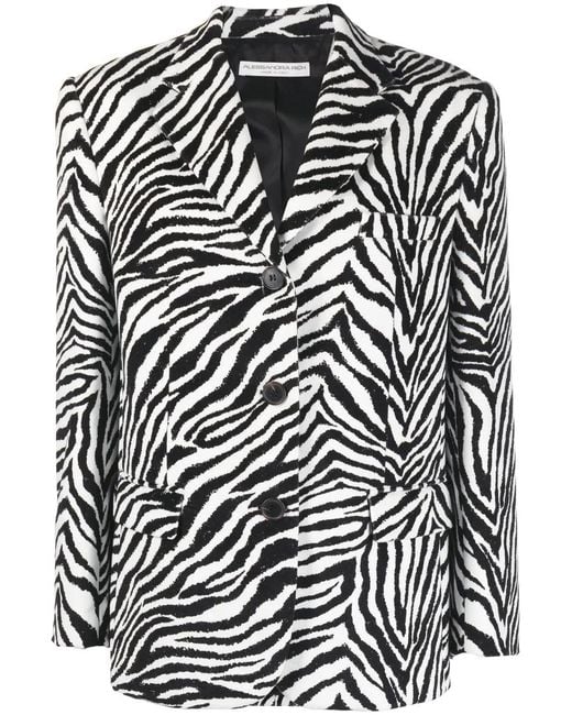 Alessandra Rich Black Zebra Print Single-breasted Velvet Blazer