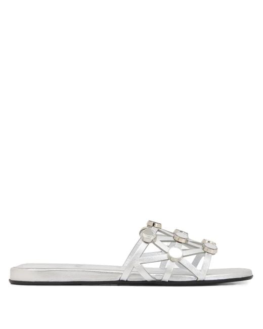 The Attico White Grid Studd-Embellished Sandals