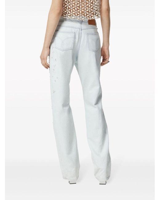 Versace White Embellished Straight-leg Jeans