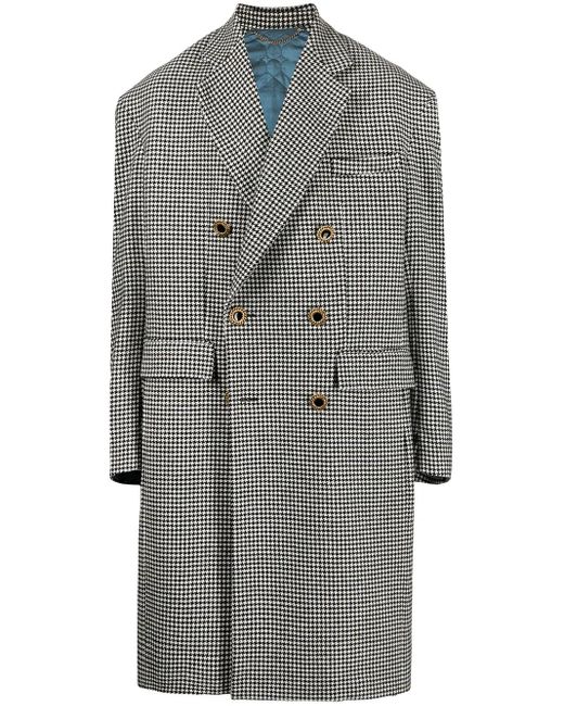 COOL T.M Gray Grandpa Houndstooth-Print Wool Coat for men