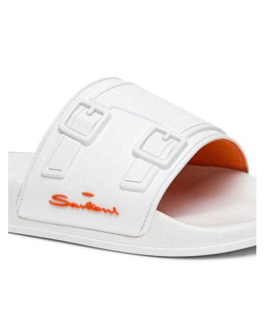 Santoni White Logo-print Slides