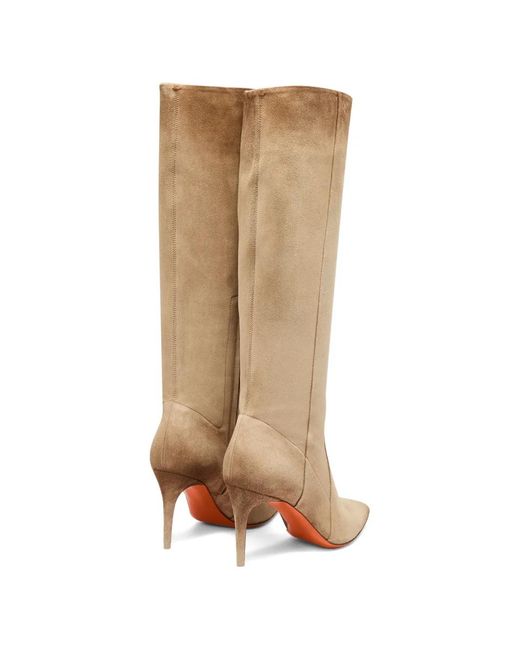 Santoni White Viola Pointed-Toe Suede Boots