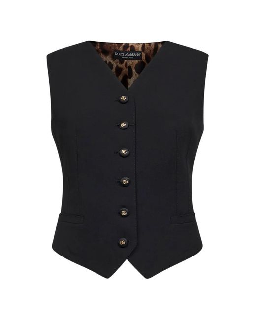 Dolce & Gabbana Black Leopard-Print V-Neck Waistcoat