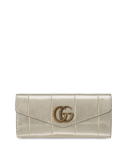 Gucci Metallic Broadway Snakeskin Clutch With Double G