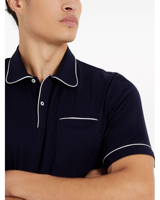Brunello Cucinelli Blue Contrasting-border Cotton Polo Shirt for men