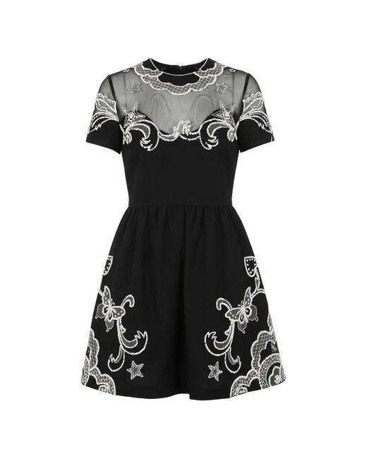 Valentino Garavani Black Bead-Embellished Tulle-Panel Mini Dress