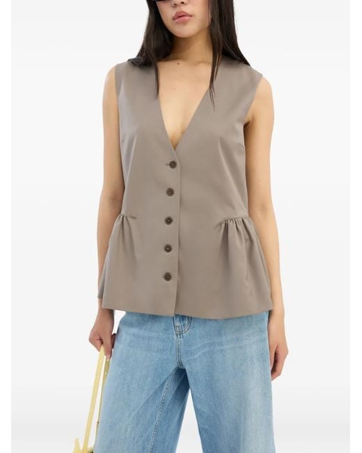 ROTATE BIRGER CHRISTENSEN Gray Peplum Waistcoat Taupe