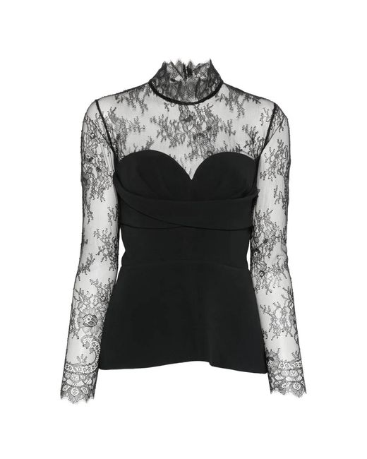 Elie Saab Black Haut À Encolure Cœur Et Empiècements En Dentelle